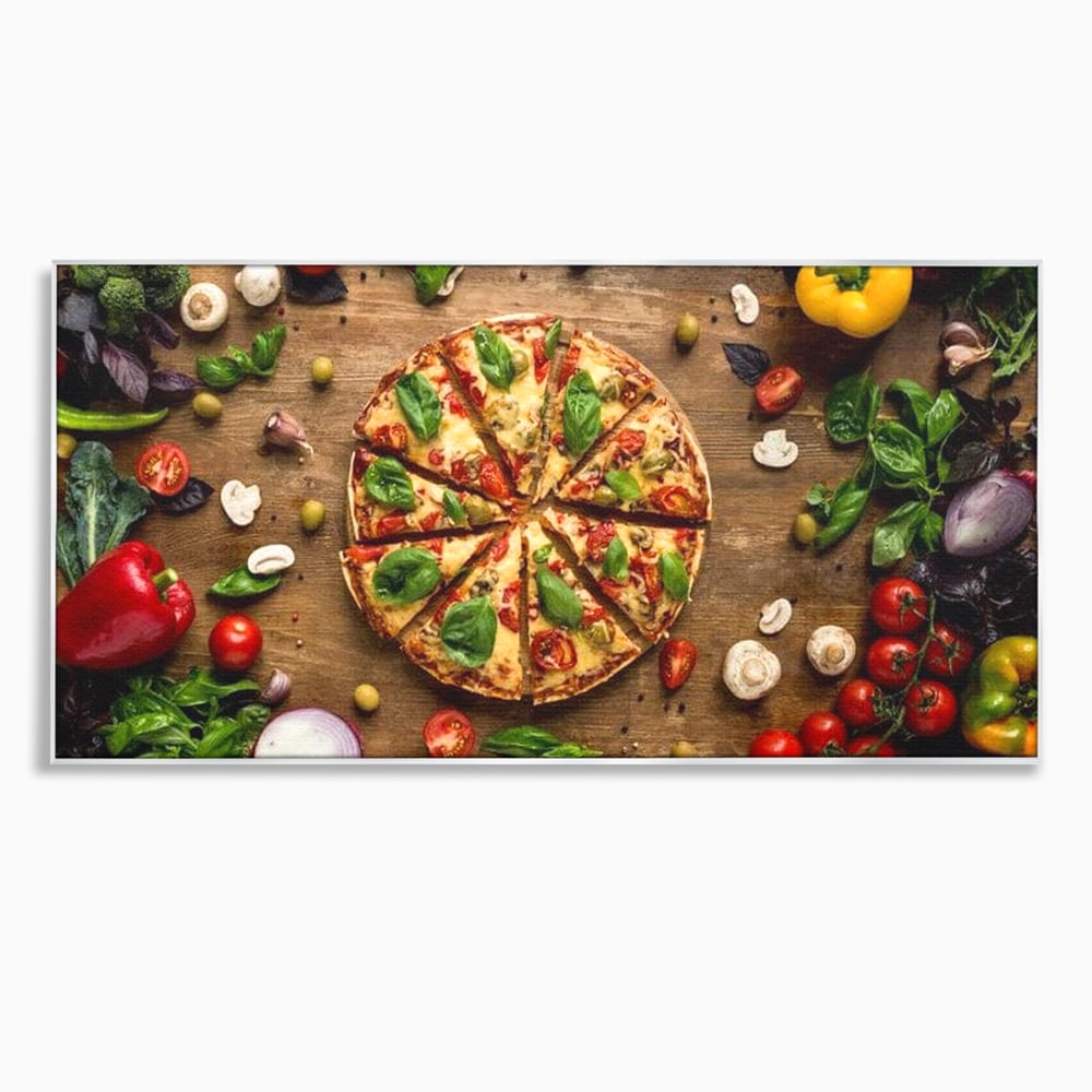 Tablou canvas cu tablou canvas cu pizza si legume, in rama de aluminiu argintiu